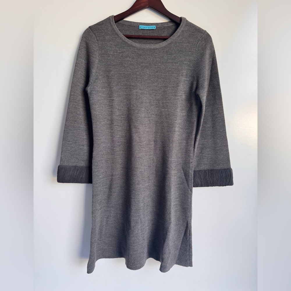 Alice + Olivia Woman Gray Knit Sweater Dress Medium wool Party Event Office